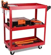 HORUSDY Red 3-Tier Tool Storage Trolley, Workshop Steel Tool Cart Mechanic Swivel Lockable Wheel with Screwdriver Holder, 150KG Capacity