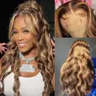 Body Wave Highlight Human Hair Wig 13x6 Hd Frontal Honey Blonde Lace Front Wig