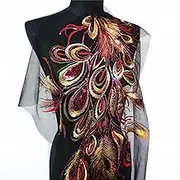 Lace Applique，Embroidered Appliques， Embroidered Phoenix Peacock Feather Black Mesh Wedding Gown Applique Lace Trim Sewing Patch Dress DIY