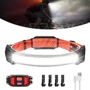 LED Head Torch Rechargeable Laliled Strip COB Headlamp & Tail Light Helmet Safety Warning Strobe Waterproof 500 Lumen for Running Cycling Camping Fishing Hiking