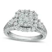 1.5 CT. T.W. Natural Diamond Double Square Frame Antique Vintage-Style Engagement Ring in Solid 14K White Gold