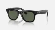 Ray-Ban Stories Meteor Smart Glasses Shiny Black Frames Green Classic G-15 Lens.