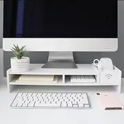 Monitor Riser Stand,2-Tier Wood Computer Riser with Cellphone Holder and WiFi Box,Desktop Stand Laptop Desk Riser,Ergonomic Desk Shelf Stand Organizer for Printer/Monitor/Laptops