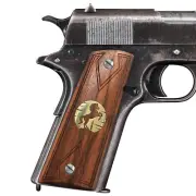 1911 Colt Full Size Grips Set Checkered Turkish Walnut Wood Nice Gold Metal Logo