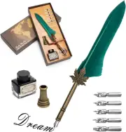 Quill Pen and Ink Set, Feather Pen Quill Pen Set Includes 5 Steel Replacement Ni