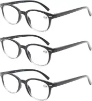 3 Pack Round Stylish Reading Glasses w/Spring Hinge Fashion Glasses +1.00 Black