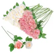 36 Pcs Pink Champagne Rose Artificial Flowers Bulk with Long Stem,Realistic