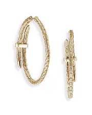 John Hardy 14K Yellow Gold Spear Diamond Coil Hoop Earrings