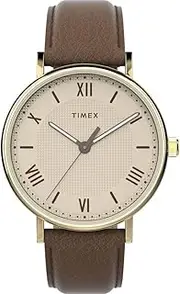 [Timex] Men's Mens Southview Gold-Tone Case, Brown Leather Strap TW2V91300 Dress Watch, Cream, 41mm