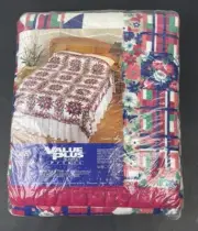 VTG NOS Value Plus K-Mart Full Twin Blanket Country Quilt Nylon Trim Red Blue