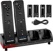 TechKen 4 Pack Rechargeable Battery for Wii Remote Controller, 4 x 2800mAh Batteries with Charging Dock Station Stand (Black)
