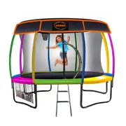 10ft Trampoline Free Safety Net Spring Pad Roof Mat Ladder Basketball - Rainbow