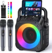 Karaoke Machine, Portable Bluetooth Speaker with 2 Wireless Microphones for...