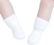 HAPINARY Breathable Non-Slip Baby Socks for Toddlers 0-1 Years White Cotton Socks Elastic Turn Cuff