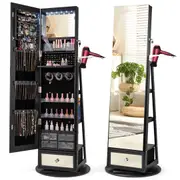 Giantex Lockable Jewelry Cabinet 360° Swivel Storage Organizer w/Full Length Mirror Black