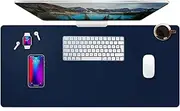 Leather Mouse Mat Protector Office Desk Mat Large Mouse Pad, Non-Slip PU Leather Desk Blotter, Laptop Desk Pad, Waterproof Desk Writing Pad for Office and Home (Dark Blue, 80x40cm)