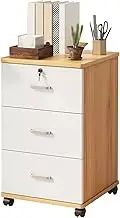 Filing Cabinet 3 Drawer Wood Mobile File Cabinet, Under Desk Storage Filing Cabinet with Wheels for Home Office, White Wood Color Storage Cabinet