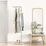Metal Coat Rack Freestanding, Coat Stand With 3 Hooks,Black Clothing Rack with Natural Marble Base, Modern Clothes Rack for Entryway, Living Room,Bedroom, Office, Black&White (Gold)