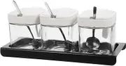 Amosfun Set of 3 Glass Condiment Containers Salt Shaker Salt Bottle Spice Storage Holder for Cooking
