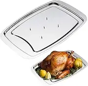 Stainless Steel Carving Tray Spiked Meat Dish with Spiked Caps Polished Non-Slip Serving Tray Turkey Pan for Slicing, Cutting, Chopping Home Kitchen Tools