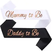 2pcs Mummy, To Be & Daddy To Be Baby Shower Sash Black and white, mommy, to be Baby Shower Party Gifts for New Mom Dad Gender Reveal Supplies Decorations Favors, Gold rose foil letters, Cotton, no