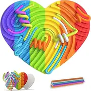 Sensory Activity Board for Kids,Silicone Fidget Toy for Calming,Anxiety,Release Stress,ADHD & Autism,Includes Handy Storage Bag & 13 Strings,Sensory Toy for Kids 3+ & Adults(Rainbow,Heart)