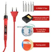 80W Soldering Iron Kit LED Digital Solder Gun Tools W/ Iron Tips Wire Flux Paste