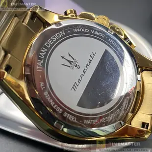MASERATI手錶,編號R8873612041,46mm黑金錶殼,金色錶帶款
