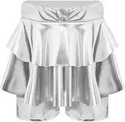 [winying] Kids Girls Shiny Metallic Dance Skirted Dress Plain Color Shorts High Waist Elastic Waistband Bottom