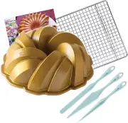 Braided Bundt Pan with Recipe Card, Bundt Finishing Tool Kit, Baking Rack