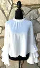 FOREVER 21 Top Small Off White Short Ruffled Sleeves Blouse Chiffon Boho NEW