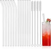 NETANY 12-Pack Reusable Glass Straws, Clear Glass Drinking Straw, 10''x10 MM, Set of 6 Straight and 6 Bent with 4 Cleaning Brushes - Perfect for Smoothies, Milkshakes, Tea, Juice - Dishwasher Safe