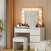 Artiss Dressing Table Led Mirror Makeup Stool Set with Light Wooden Vanity Desk Chair
