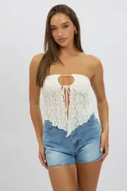 White Lace Tube Top Strapless - Size 16XL, Women's Top
