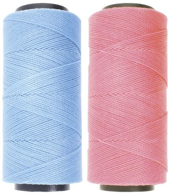 2 Knot It Waxed Polyester Cord 1mm Diameter 144M Spools (Cornflower Blue, Rose)