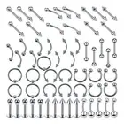 60 Pieces Silver Nose Tongue Eyebrow Navel Belly Ring Piercings