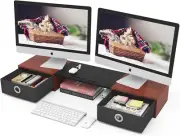 Dual Monitor Stand Riser with Two Drawers, Extra Large Storage Monitor Stand for