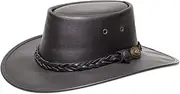 [Barmah] Squashy Full Grain Cowhide Leather Hat (XL, Black)