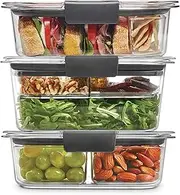 [Rubbermaid] Brilliance BPA-Free 3 Set Food Storage Containers with Lids, Removable Trays, Airtight, Leak-Proof, Ideal for Meal Prep, Lunch, and Leftovers