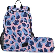 [miaozhen] Light Peach Blue Leopard Print Backpack And Lunch Box For Boys Book Bag For Boys School Bag And Lunch Box Set For Boys 10-12, Light Peach Blue Leopard Print, 1 size, Daypack Backpacks
