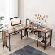 L-Shaped Office Desk, 59” Large Corner Desk, Full-Length Open Shelf & 2-Tier Sid