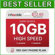 $12.60/Month SIM Card: 6-Month Prepaid Plan with Unlimited Talk & 10GB Data