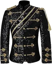 [JEShifangjiusu] Men's Sequins Stand Collar Suits Tuxedo Business Slim Fit Suits Costume Jacket Long Sleeve Stylish Costumes Tuxedo for Wedding Daily Prom, Black, M