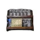 As new Old Stock 1970s Wooden Spice & Herb Rack With Glass Lidded Bottles/ Jars