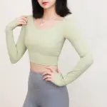 【米蘭精品】瑜珈服運動上衣(緊身吸濕透氣圓領短版長袖女運動服5色74EM47)