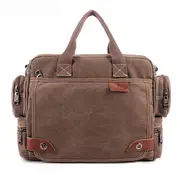 Mens Retro Canvas 14 Inch Laptop Bag Casual Multifunctional Handbag Coffee