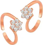 [Aheli] Rose Gold Plated Cubic Zirconia Studded Adjustable Toe Ring Bichiya Fancy Jewellery for Women Design 1, Brass, No Gemstone