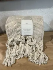 50 x 60 Throw Mixed Yarn Woven with Crossed Tassels Cream and Khaki Studio McGee