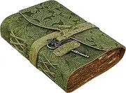 Leather Journal - Antique Handmade Deckle Edge Vintage Paper Leather Bound Journal - Book of Shadows Journal - Leather Sketchbook - Drawing Journal - Great Gift (Green), 7 x 5"