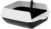 JISADER Cat Litter Box with High Sides for Indoor Use, Open Design Pet Waste Tray for Travel, Black